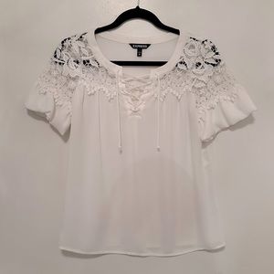 Express White Lacy Short Sleeve Blouse - Size XS